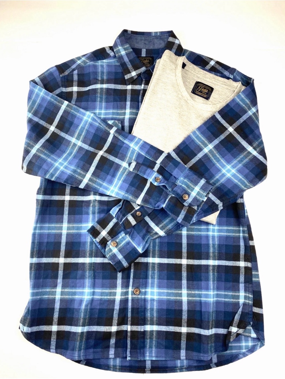 Jachs New York 2 Pack Men's Flannel & Waffle Shirt Set Blue Plaid Gray Small